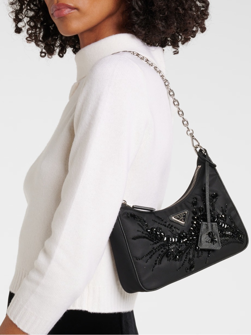 Prada Re-Edition Embellished Nylon Black Shoulder Bag - Picture 15 of 16